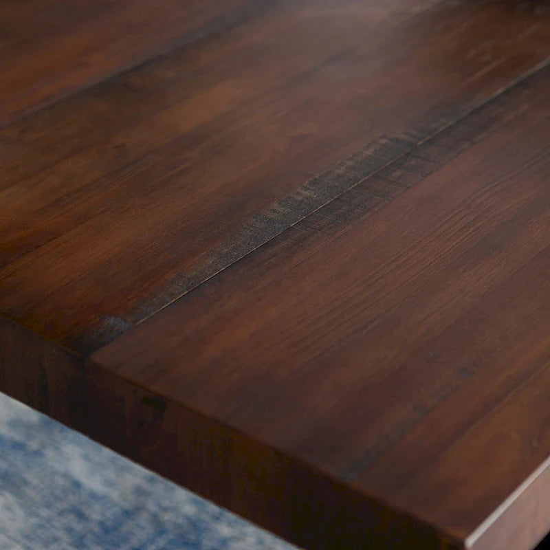 Table de salle à manger rustique en pin massif vieilli, gris/acajou/chêne rustique, de 72 po, avec base à tréteaux - 6 places