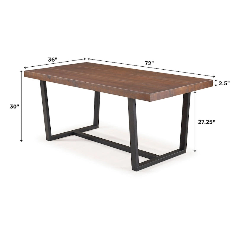 Table de salle à manger rustique en pin massif vieilli, gris/acajou/chêne rustique, de 72 po, avec base à tréteaux - 6 places
