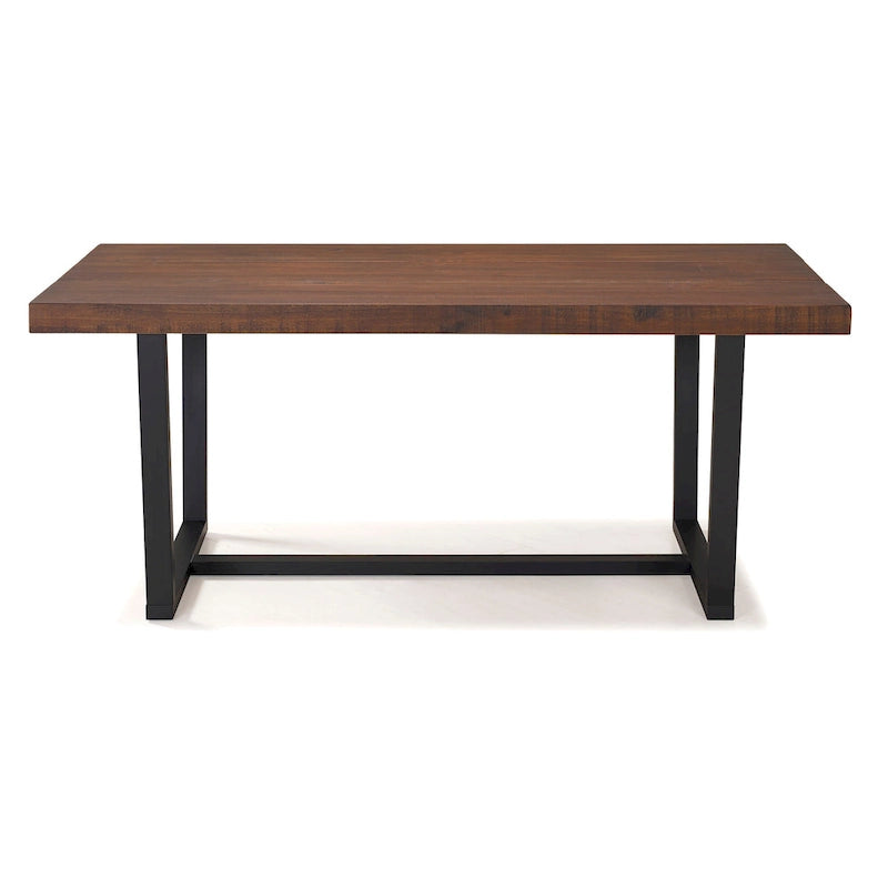 Table de salle à manger rustique en pin massif vieilli, gris/acajou/chêne rustique, de 72 po, avec base à tréteaux - 6 places
