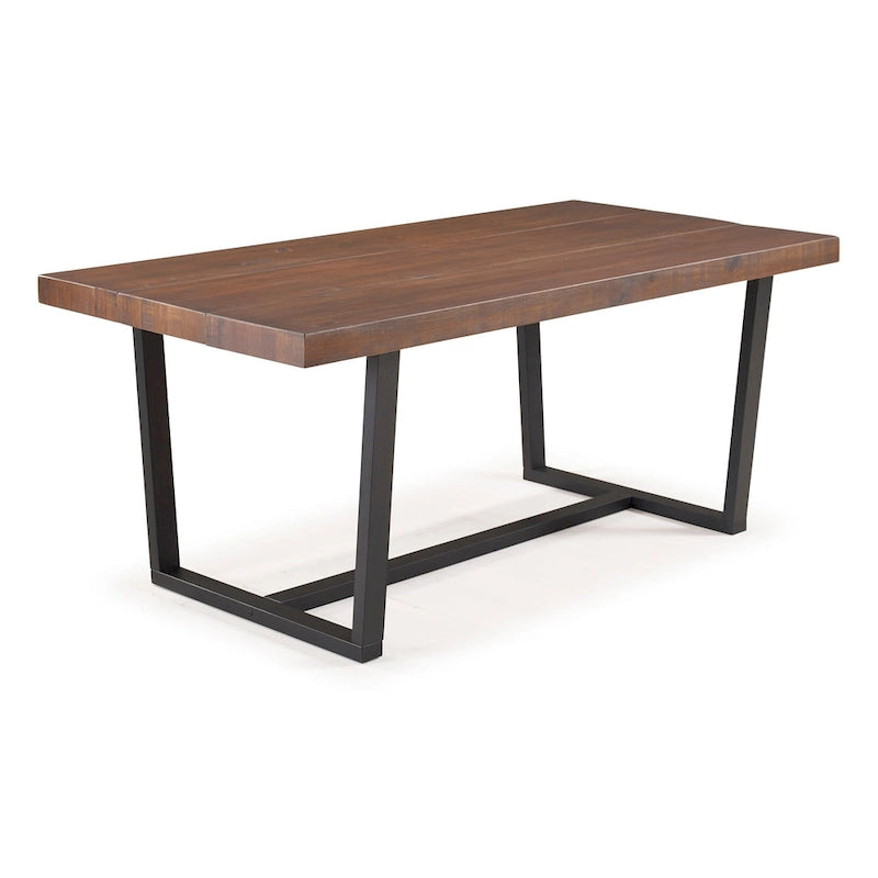 Table de salle à manger rustique en pin massif vieilli, gris/acajou/chêne rustique, de 72 po, avec base à tréteaux - 6 places