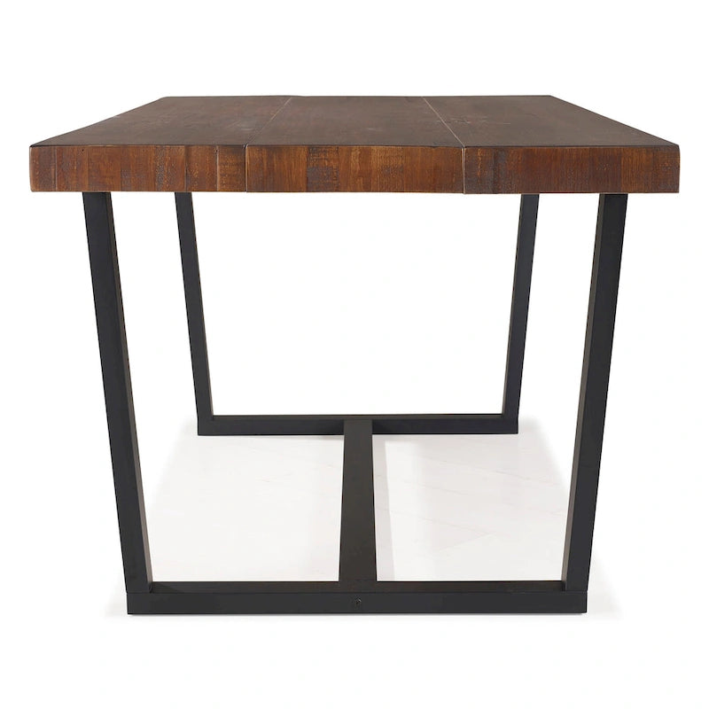 Table de salle à manger rustique en pin massif vieilli, gris/acajou/chêne rustique, de 72 po, avec base à tréteaux - 6 places