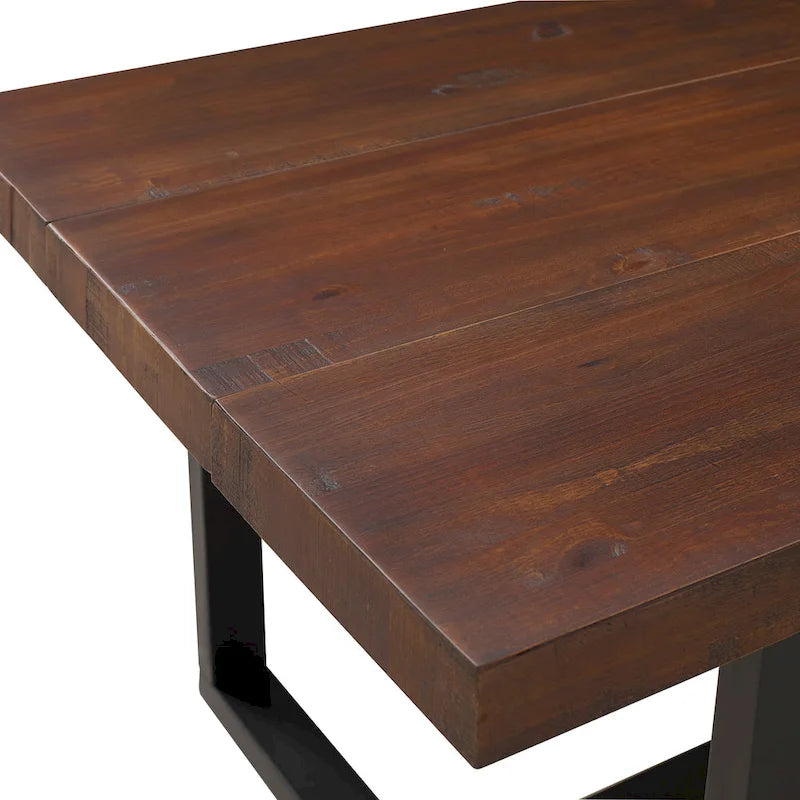 Table de salle à manger rustique en pin massif vieilli, gris/acajou/chêne rustique, de 72 po, avec base à tréteaux - 6 places
