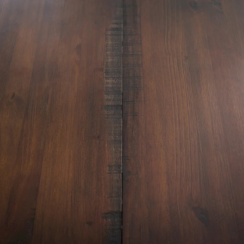 Table de salle à manger rustique en pin massif vieilli, gris/acajou/chêne rustique, de 72 po, avec base à tréteaux - 6 places
