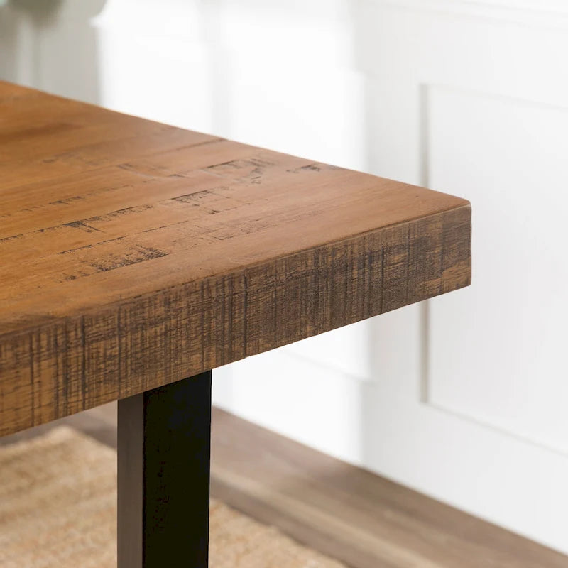Table de salle à manger rustique en pin massif vieilli, gris/acajou/chêne rustique, de 72 po, avec base à tréteaux - 6 places