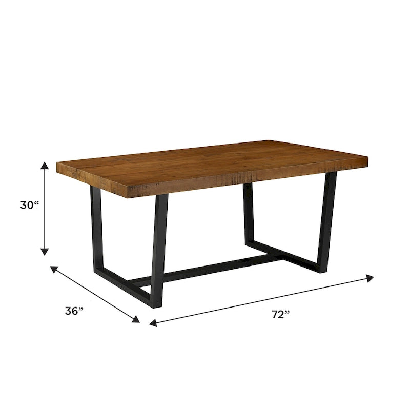 Table de salle à manger rustique en pin massif vieilli, gris/acajou/chêne rustique, de 72 po, avec base à tréteaux - 6 places