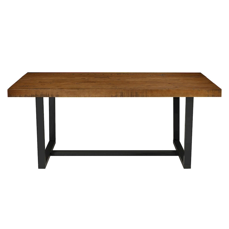 Table de salle à manger rustique en pin massif vieilli, gris/acajou/chêne rustique, de 72 po, avec base à tréteaux - 6 places
