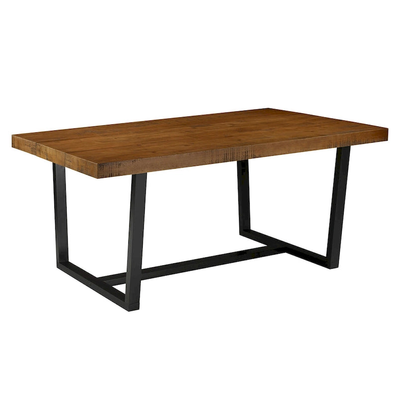 Table de salle à manger rustique en pin massif vieilli, gris/acajou/chêne rustique, de 72 po, avec base à tréteaux - 6 places