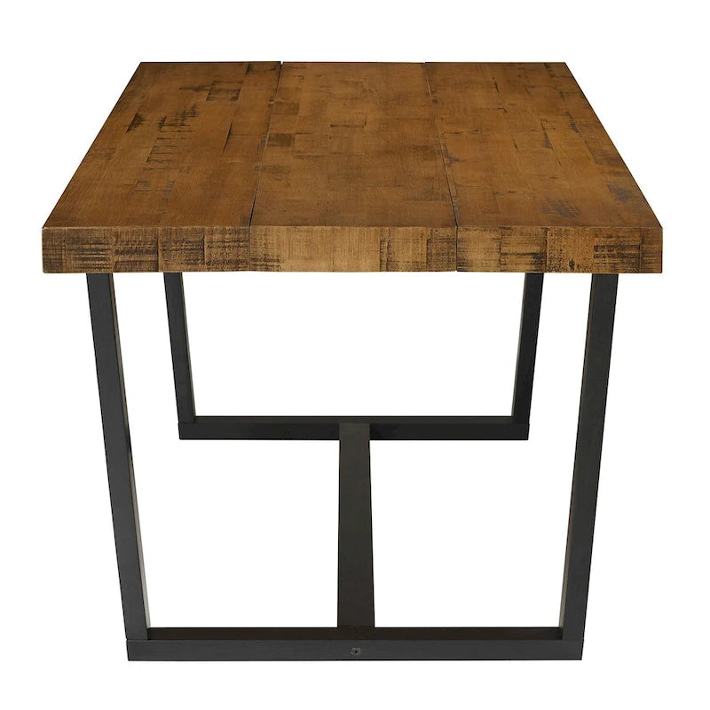 Table de salle à manger rustique en pin massif vieilli, gris/acajou/chêne rustique, de 72 po, avec base à tréteaux - 6 places