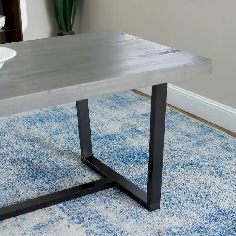 Table de salle à manger rustique en pin massif vieilli, gris/acajou/chêne rustique, de 72 po, avec base à tréteaux - 6 places
