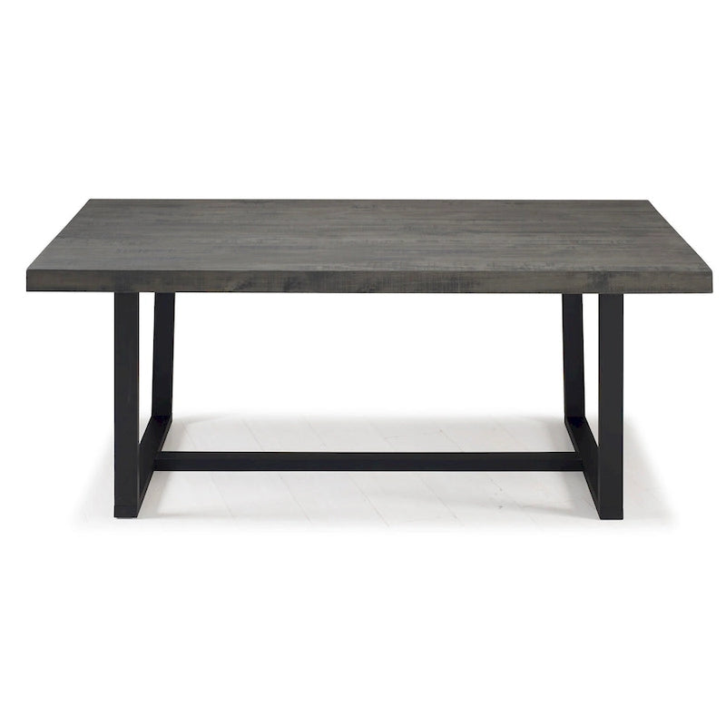 Table de salle à manger rustique en pin massif vieilli, gris/acajou/chêne rustique, de 72 po, avec base à tréteaux - 6 places