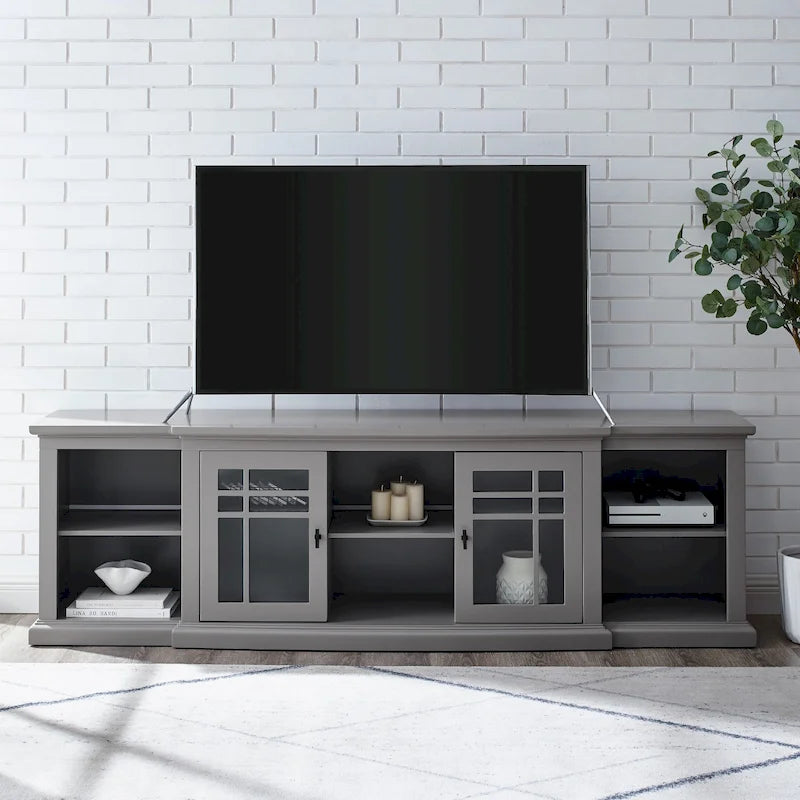 Meuble télé classique à façades brisées avec portes vitrées de 203 cm (80 po) gris/blanc/noir – convient aux téléviseurs jusqu'à 216 cm (85 po)