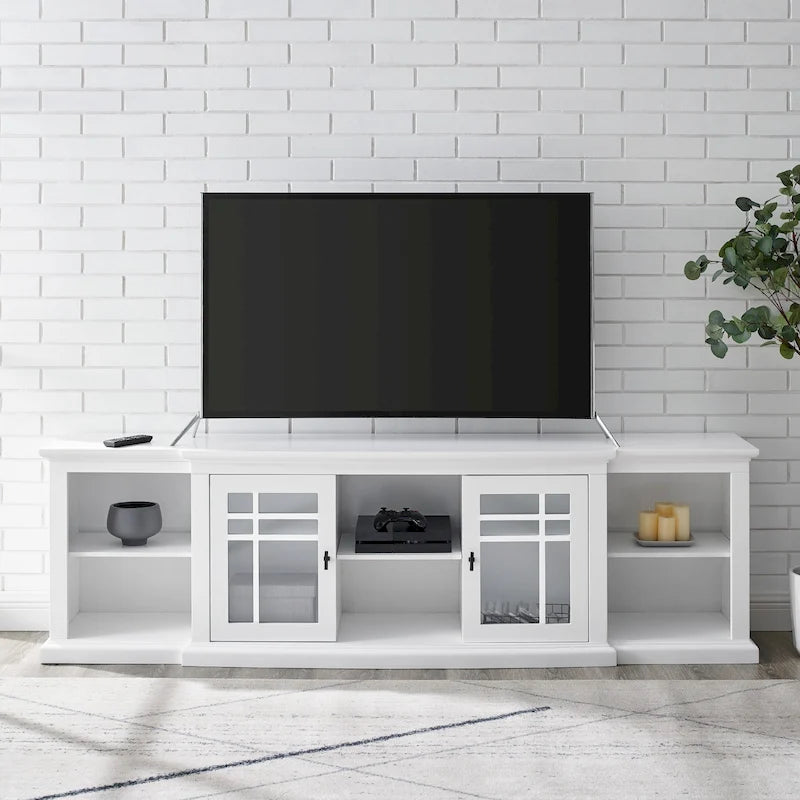 Meuble télé classique à façades brisées avec portes vitrées de 203 cm (80 po) gris/blanc/noir – convient aux téléviseurs jusqu'à 216 cm (85 po)
