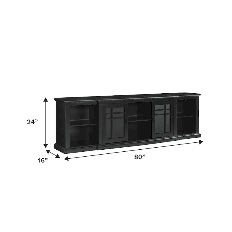 Meuble télé classique à façades brisées avec portes vitrées de 203 cm (80 po) gris/blanc/noir – convient aux téléviseurs jusqu'à 216 cm (85 po)