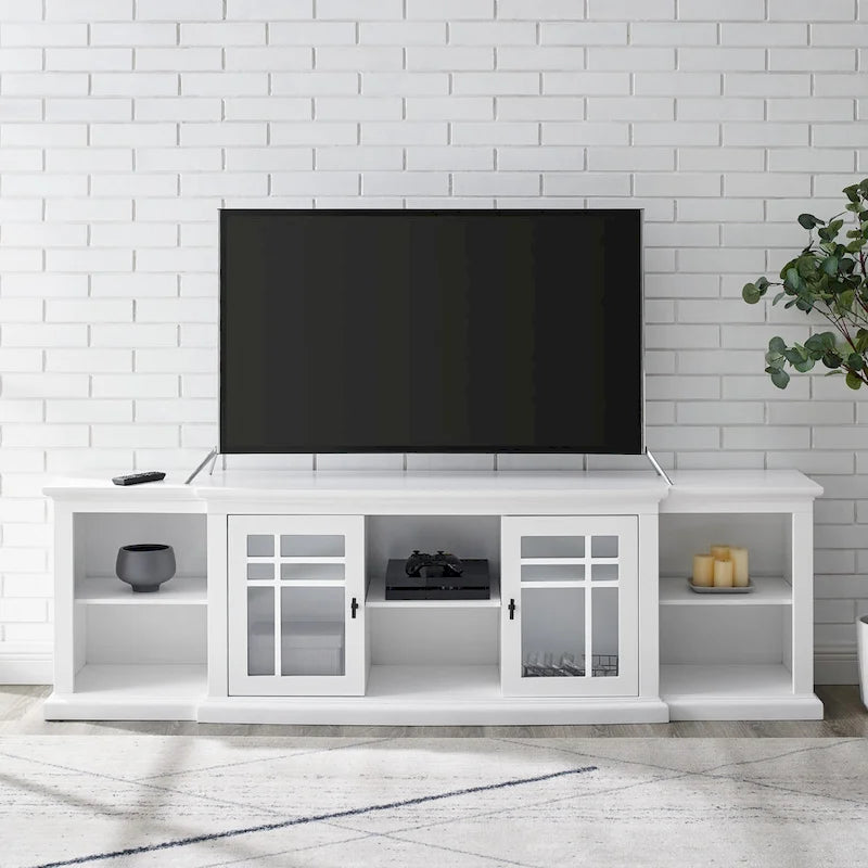 Meuble télé classique à façades brisées avec portes vitrées de 203 cm (80 po) gris/blanc/noir – convient aux téléviseurs jusqu'à 216 cm (85 po)