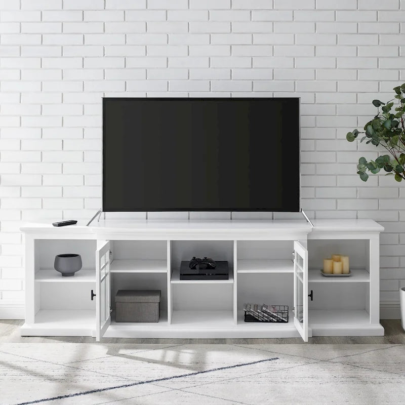 Meuble télé classique à façades brisées avec portes vitrées de 203 cm (80 po) gris/blanc/noir – convient aux téléviseurs jusqu'à 216 cm (85 po)