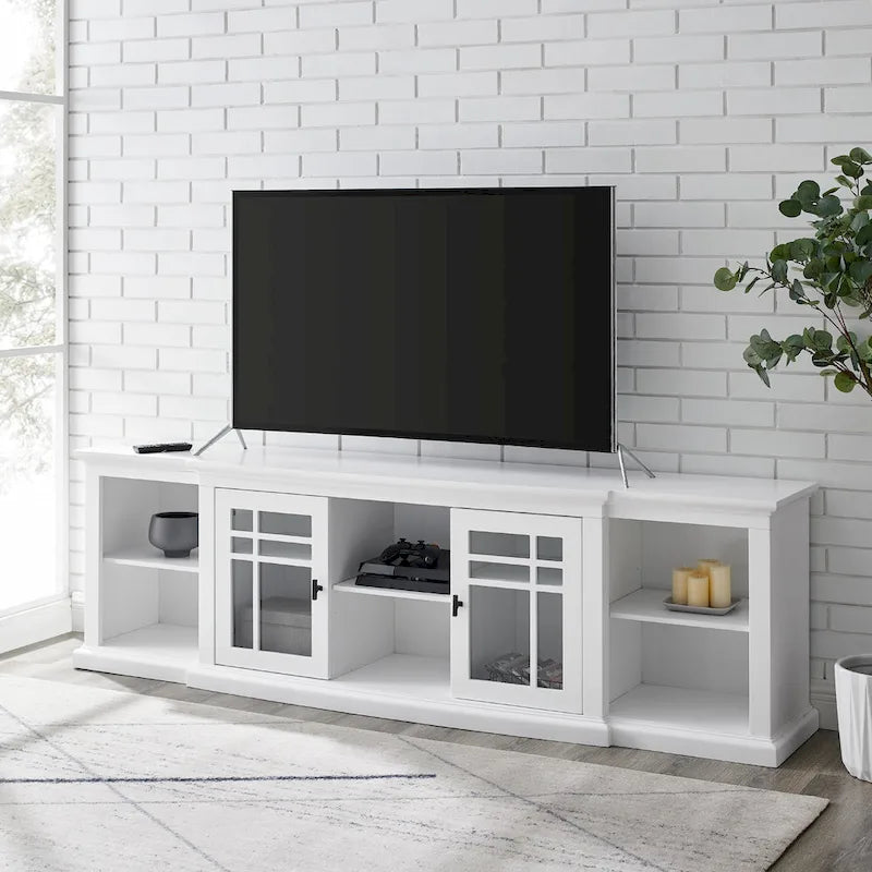 Meuble télé classique à façades brisées avec portes vitrées de 203 cm (80 po) gris/blanc/noir – convient aux téléviseurs jusqu'à 216 cm (85 po)