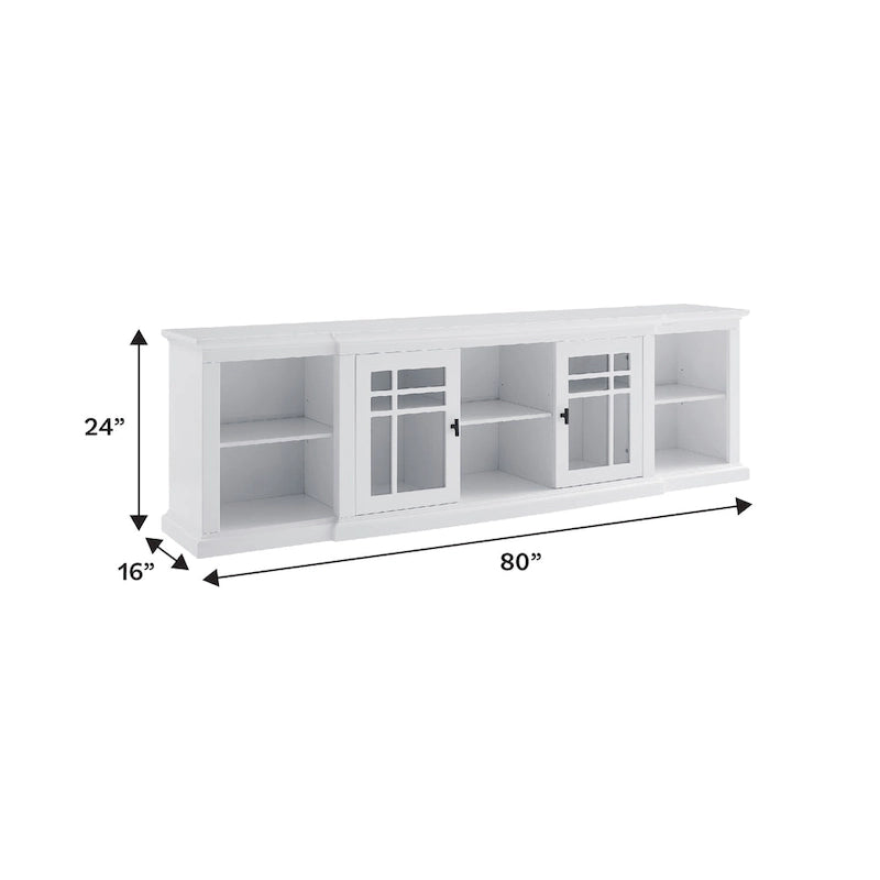Meuble télé classique à façades brisées avec portes vitrées de 203 cm (80 po) gris/blanc/noir – convient aux téléviseurs jusqu'à 216 cm (85 po)