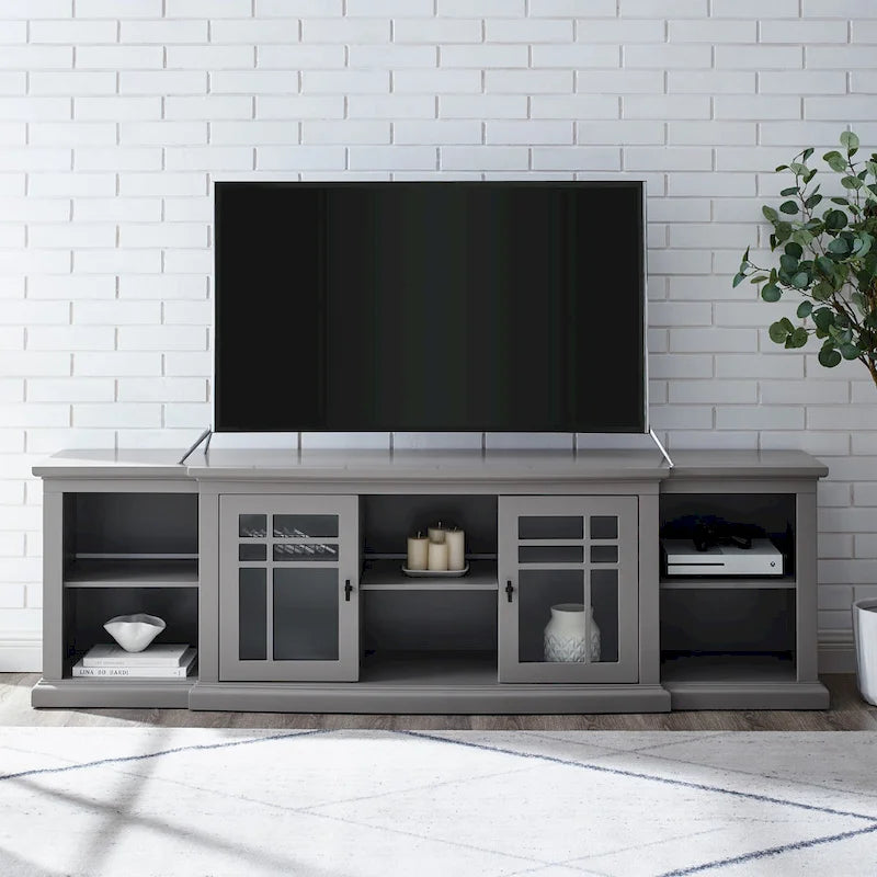 Meuble télé classique à façades brisées avec portes vitrées de 203 cm (80 po) gris/blanc/noir – convient aux téléviseurs jusqu'à 216 cm (85 po)