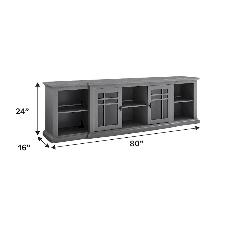 Meuble télé classique à façades brisées avec portes vitrées de 203 cm (80 po) gris/blanc/noir – convient aux téléviseurs jusqu'à 216 cm (85 po)
