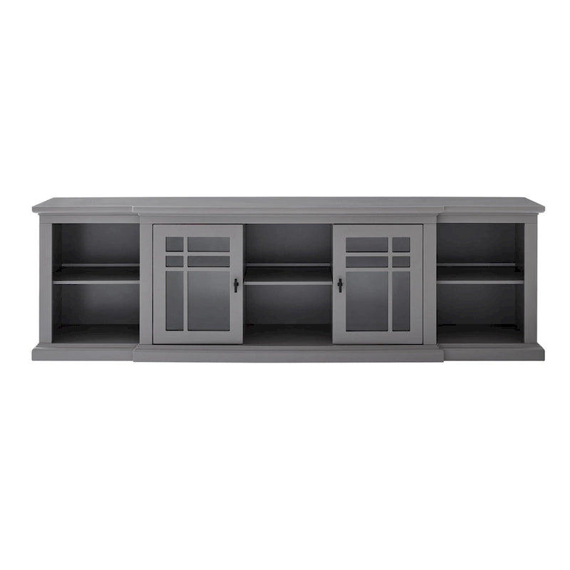 Meuble télé classique à façades brisées avec portes vitrées de 203 cm (80 po) gris/blanc/noir – convient aux téléviseurs jusqu'à 216 cm (85 po)