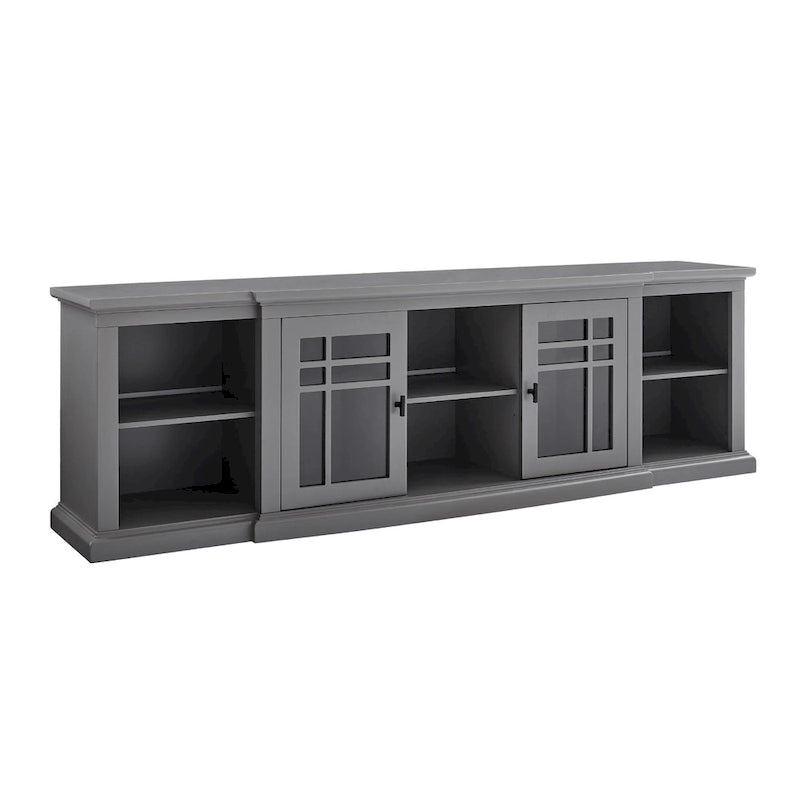 Meuble télé classique à façades brisées avec portes vitrées de 203 cm (80 po) gris/blanc/noir – convient aux téléviseurs jusqu'à 216 cm (85 po)