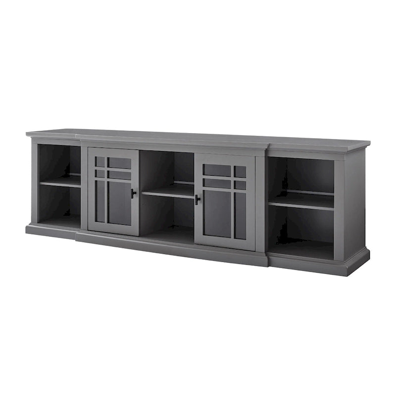 Meuble télé classique à façades brisées avec portes vitrées de 203 cm (80 po) gris/blanc/noir – convient aux téléviseurs jusqu'à 216 cm (85 po)