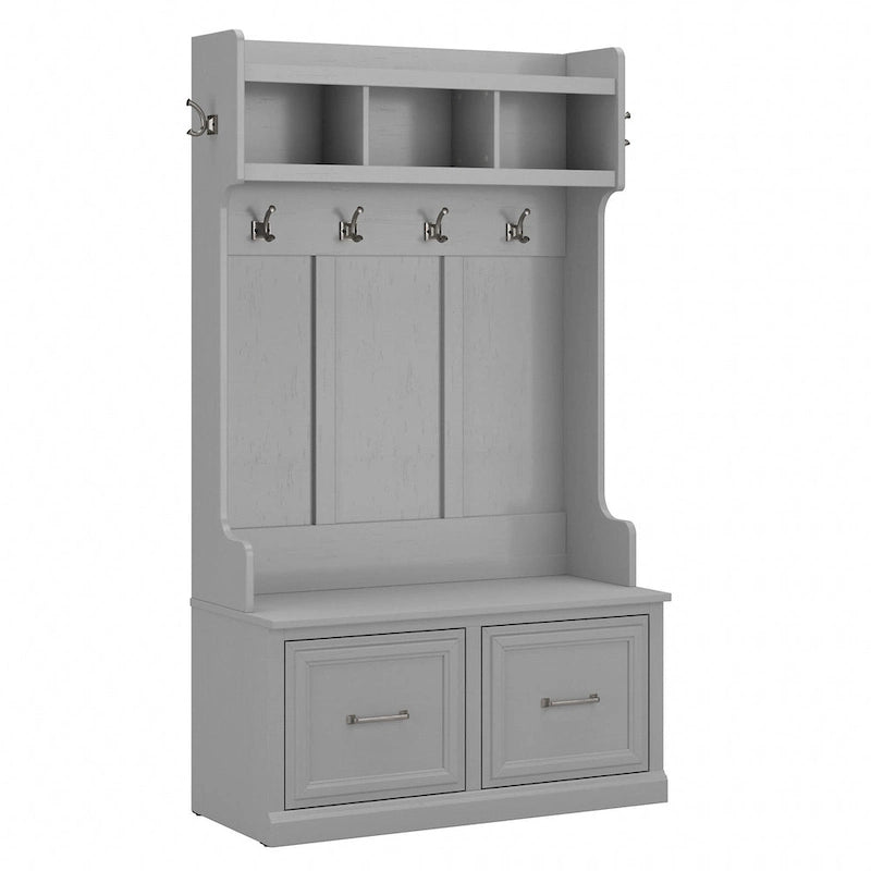 Frêne Blanc / Brun Cendré / Gris Cape Cod / Daim Noir / Banc de Rangement d'Entrée et de Chaussures avec Portes Blanc Lessivé 40W