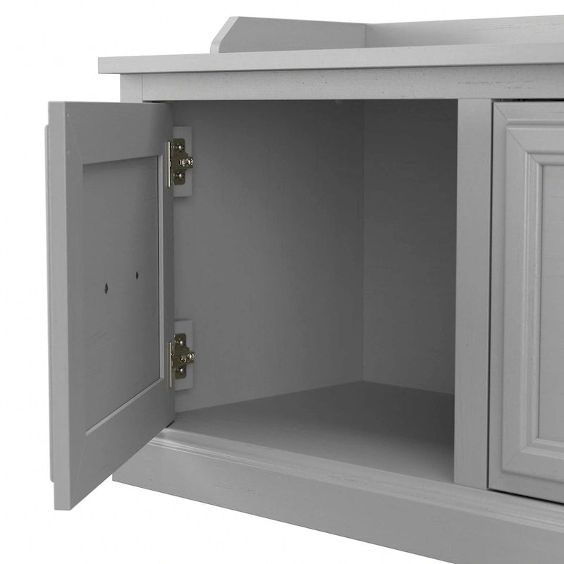 Frêne Blanc / Brun Cendré / Gris Cape Cod / Daim Noir / Banc de Rangement d'Entrée et de Chaussures avec Portes Blanc Lessivé 40W