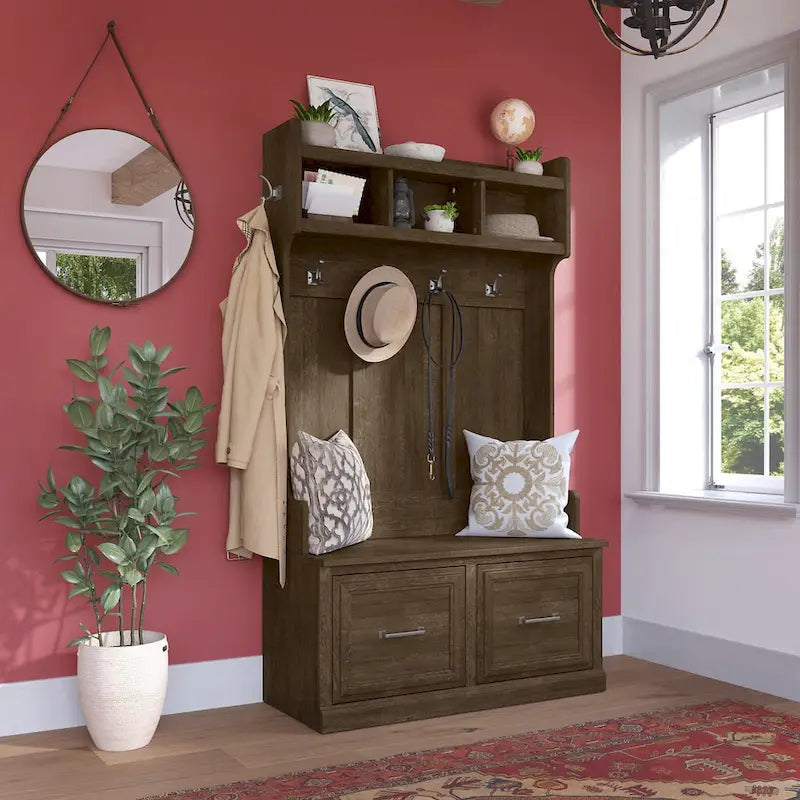 Frêne Blanc / Brun Cendré / Gris Cape Cod / Daim Noir / Banc de Rangement d'Entrée et de Chaussures avec Portes Blanc Lessivé 40W