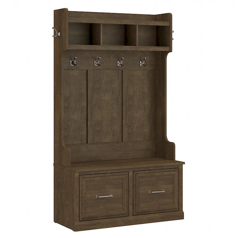 Frêne Blanc / Brun Cendré / Gris Cape Cod / Daim Noir / Banc de Rangement d'Entrée et de Chaussures avec Portes Blanc Lessivé 40W