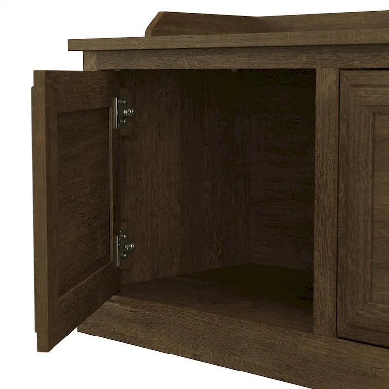 Frêne Blanc / Brun Cendré / Gris Cape Cod / Daim Noir / Banc de Rangement d'Entrée et de Chaussures avec Portes Blanc Lessivé 40W
