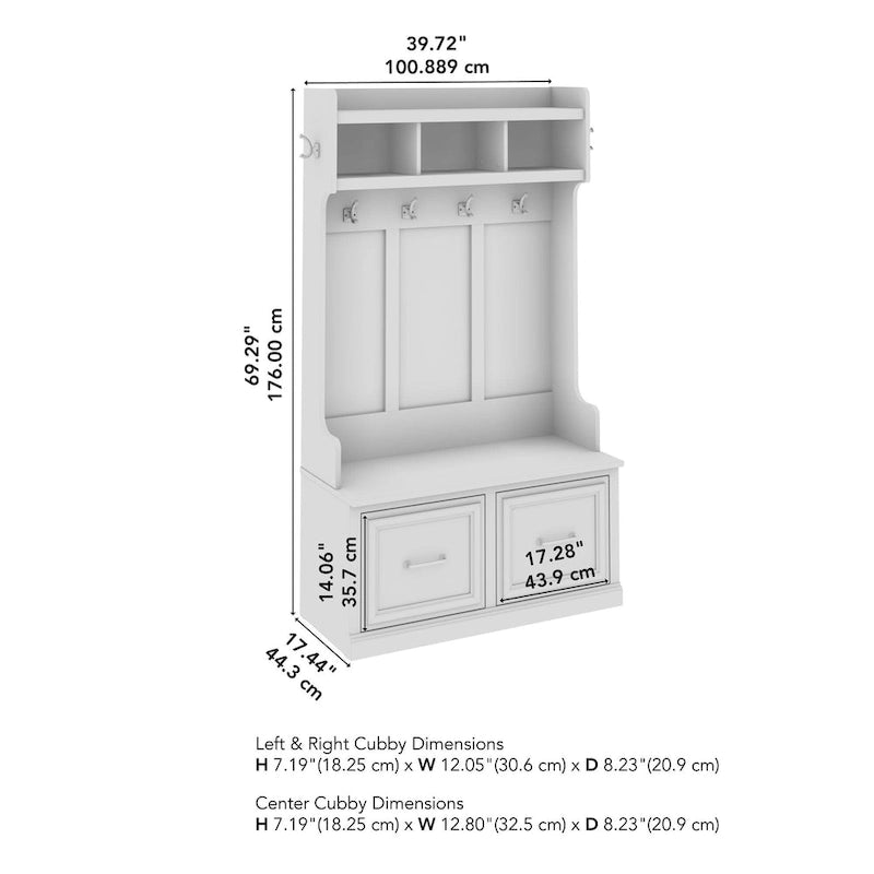 Frêne Blanc / Brun Cendré / Gris Cape Cod / Daim Noir / Banc de Rangement d'Entrée et de Chaussures avec Portes Blanc Lessivé 40W