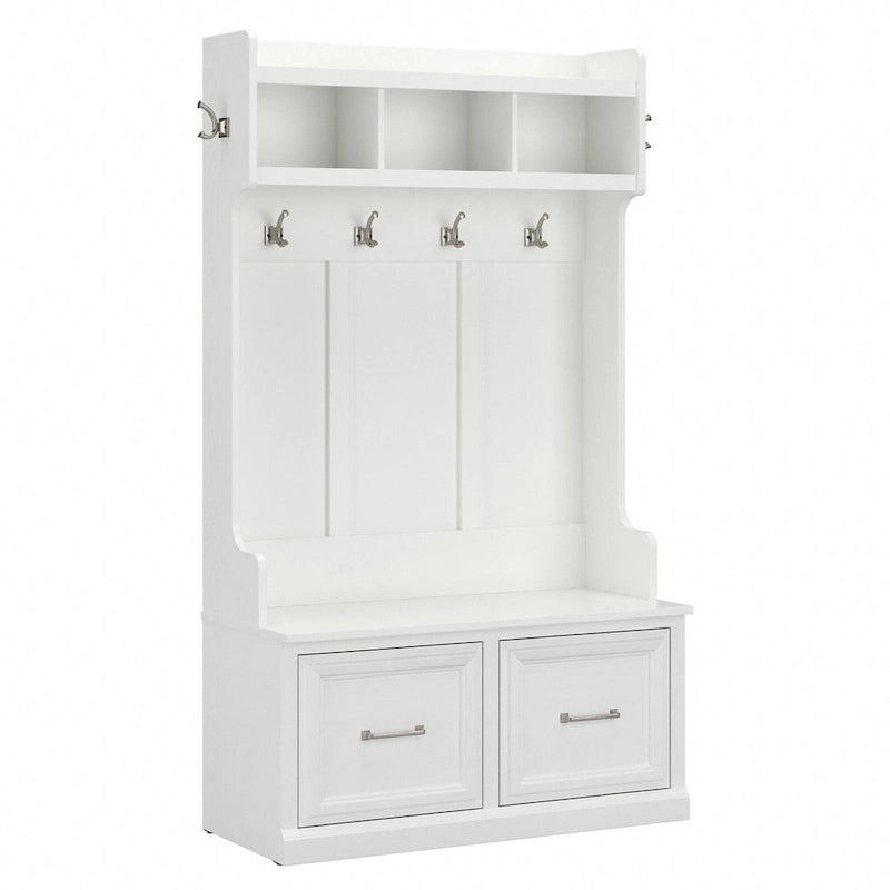 Frêne Blanc / Brun Cendré / Gris Cape Cod / Daim Noir / Banc de Rangement d'Entrée et de Chaussures avec Portes Blanc Lessivé 40W