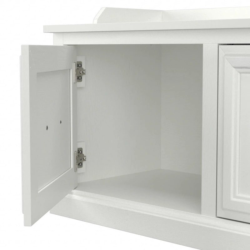 Frêne Blanc / Brun Cendré / Gris Cape Cod / Daim Noir / Banc de Rangement d'Entrée et de Chaussures avec Portes Blanc Lessivé 40W