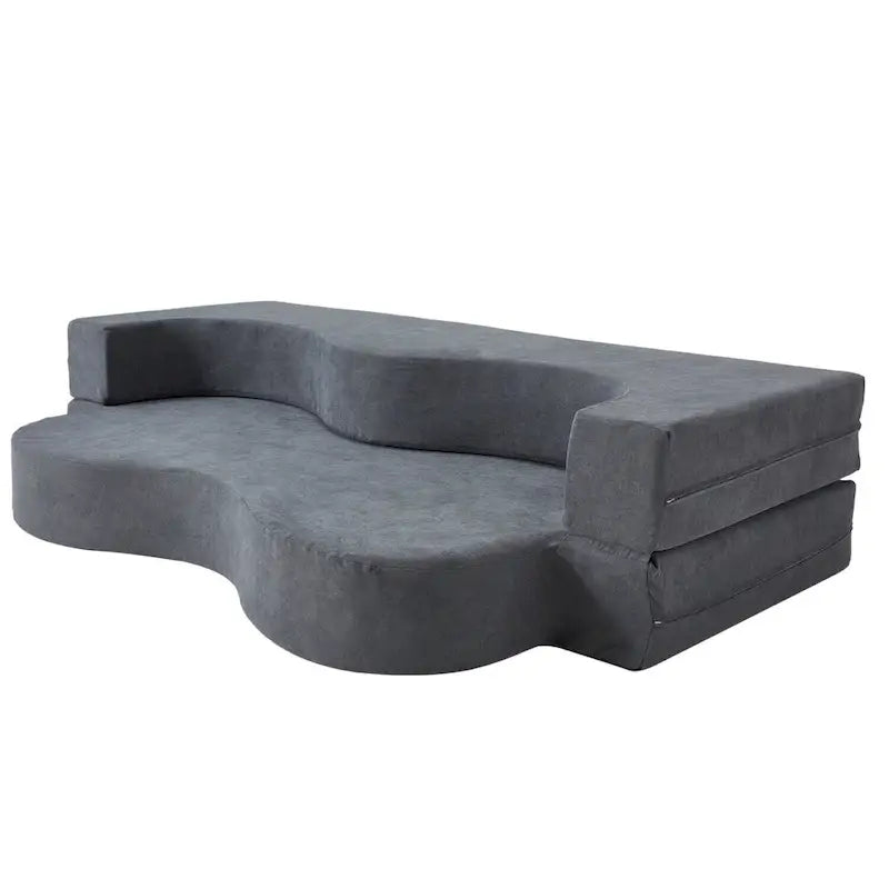 Canapé-lit convertible en velours glacé gris / gris clair avec mousse haute densité - 2-3 places