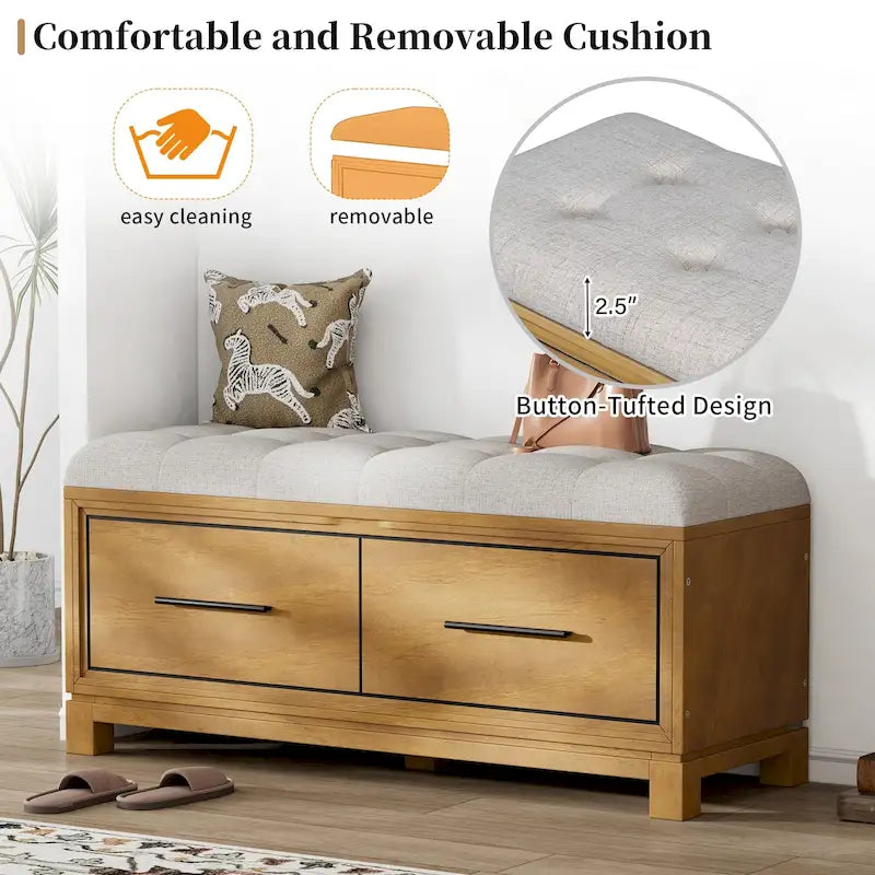 Banc de rangement à chaussures avec couvercle relevable et coussin amovible – Expresso / Bleu marine / Naturel / Blanc – 1-2 places