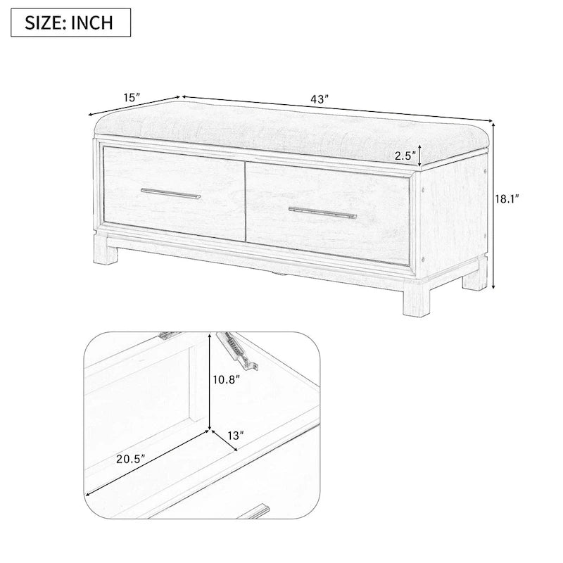 Banc de rangement à chaussures avec couvercle relevable et coussin amovible – Expresso / Bleu marine / Naturel / Blanc – 1-2 places