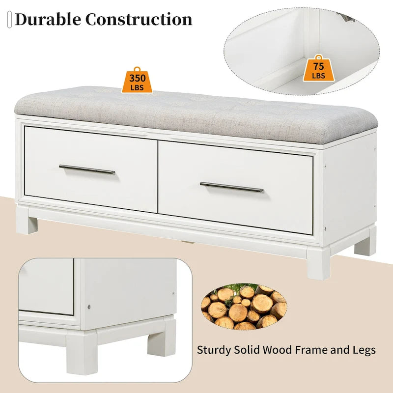 Banc de rangement à chaussures avec couvercle relevable et coussin amovible – Expresso / Bleu marine / Naturel / Blanc – 1-2 places
