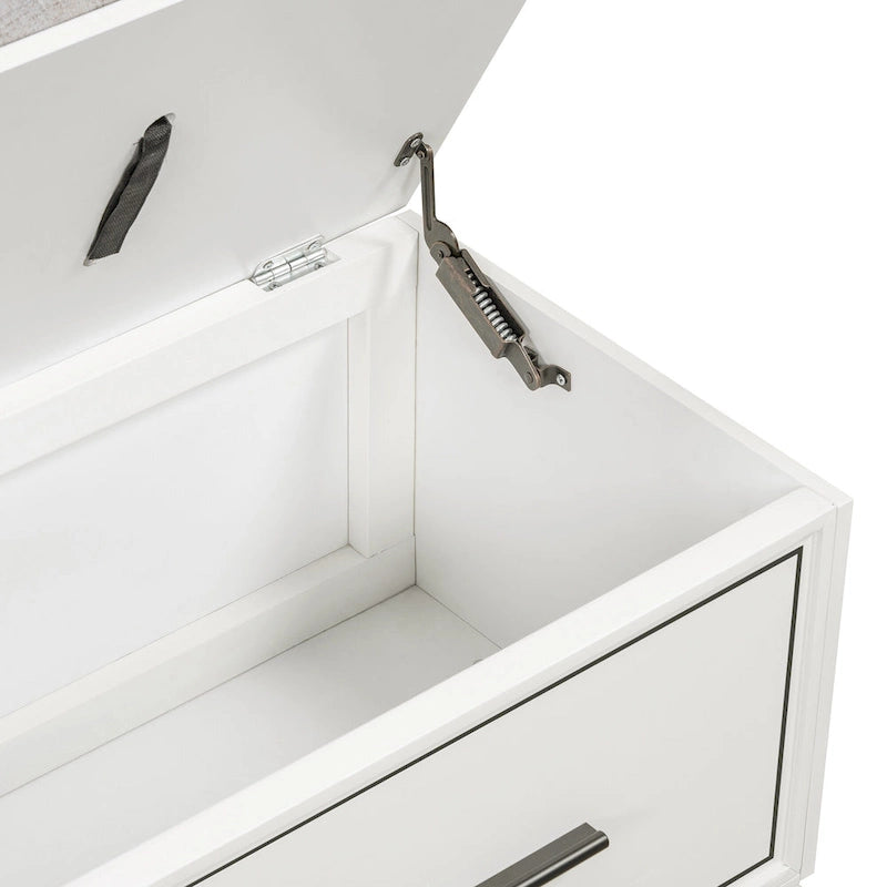 Banc de rangement à chaussures avec couvercle relevable et coussin amovible – Expresso / Bleu marine / Naturel / Blanc – 1-2 places