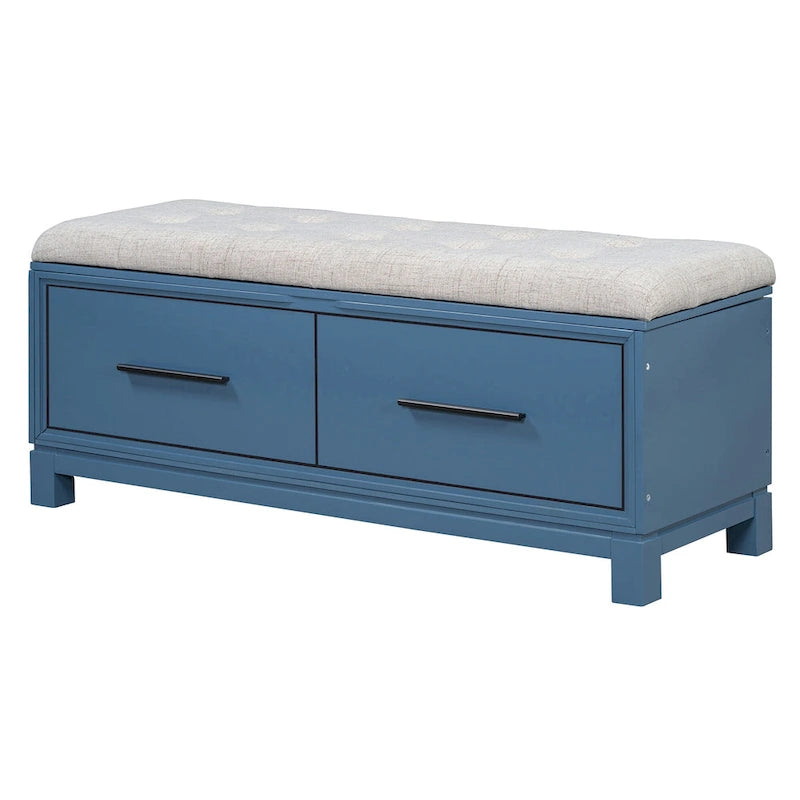 Banc de rangement à chaussures avec couvercle relevable et coussin amovible – Expresso / Bleu marine / Naturel / Blanc – 1-2 places