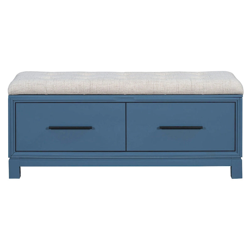 Banc de rangement à chaussures avec couvercle relevable et coussin amovible – Expresso / Bleu marine / Naturel / Blanc – 1-2 places
