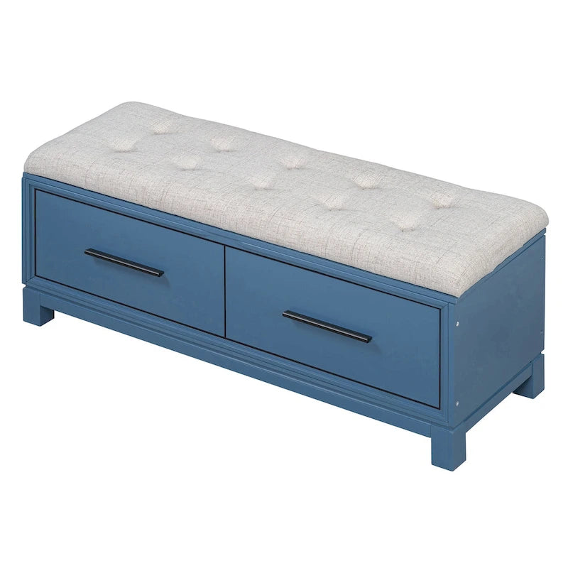 Banc de rangement à chaussures avec couvercle relevable et coussin amovible – Expresso / Bleu marine / Naturel / Blanc – 1-2 places