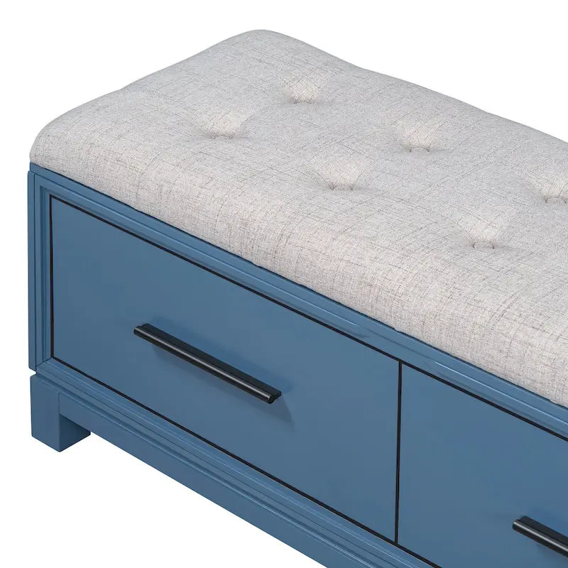 Banc de rangement à chaussures avec couvercle relevable et coussin amovible – Expresso / Bleu marine / Naturel / Blanc – 1-2 places