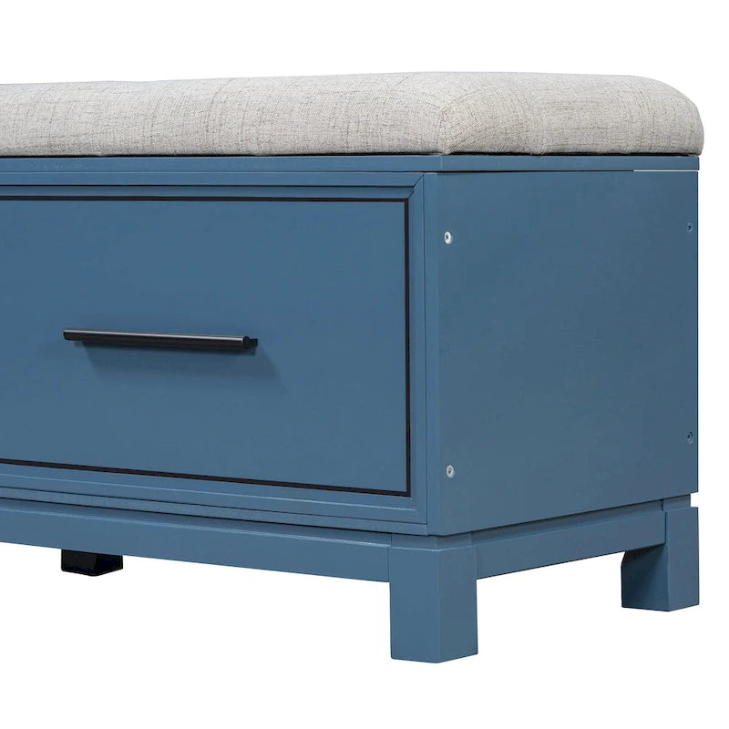 Banc de rangement à chaussures avec couvercle relevable et coussin amovible – Expresso / Bleu marine / Naturel / Blanc – 1-2 places