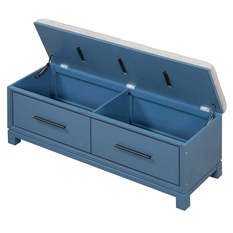Banc de rangement à chaussures avec couvercle relevable et coussin amovible – Expresso / Bleu marine / Naturel / Blanc – 1-2 places