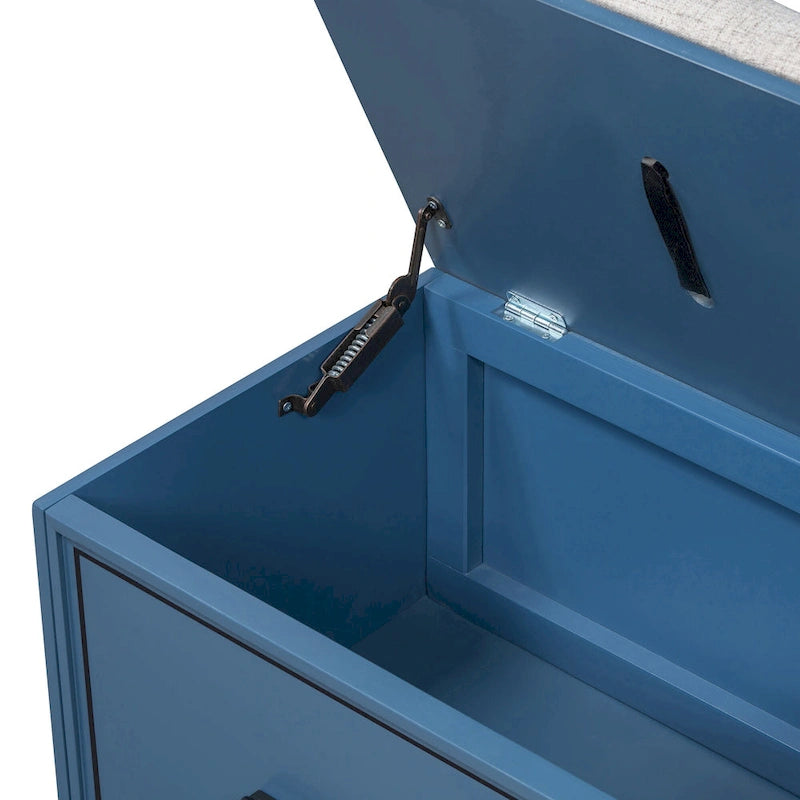 Banc de rangement à chaussures avec couvercle relevable et coussin amovible – Expresso / Bleu marine / Naturel / Blanc – 1-2 places