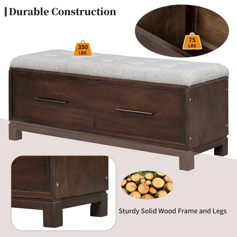 Banc de rangement à chaussures avec couvercle relevable et coussin amovible – Expresso / Bleu marine / Naturel / Blanc – 1-2 places