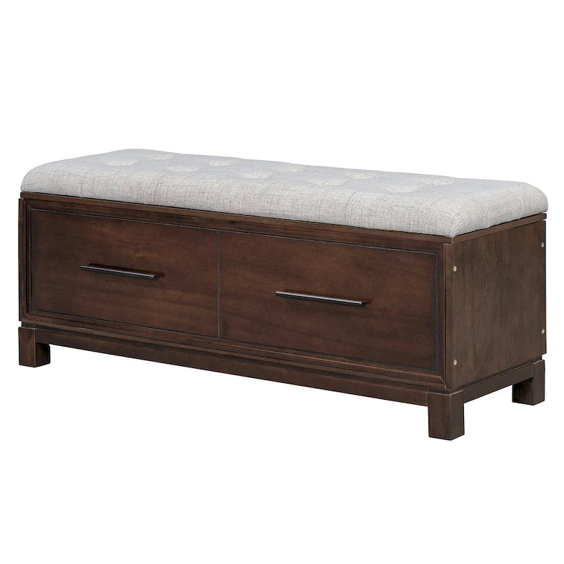 Banc de rangement à chaussures avec couvercle relevable et coussin amovible – Expresso / Bleu marine / Naturel / Blanc – 1-2 places