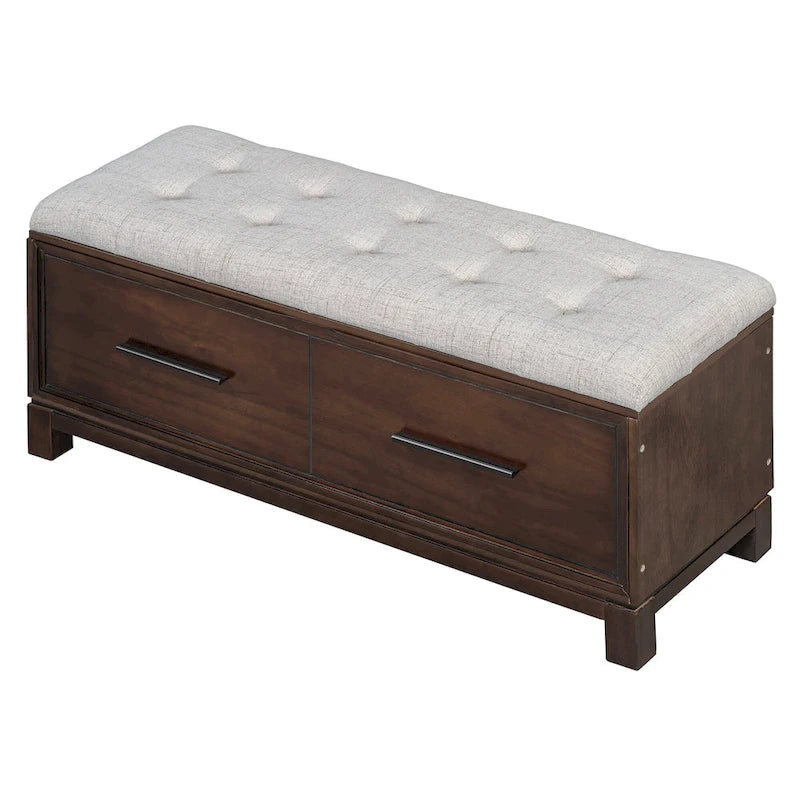 Banc de rangement à chaussures avec couvercle relevable et coussin amovible – Expresso / Bleu marine / Naturel / Blanc – 1-2 places