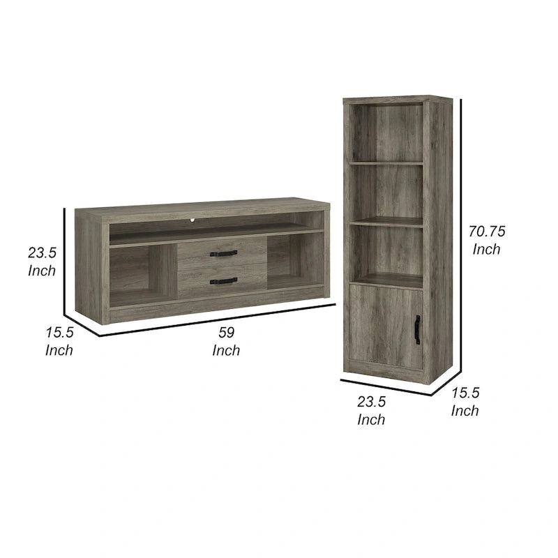 Meuble TV gris et noir avec 2 colonnes multimédia et 8 compartiments